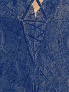 DelicateAllure Đồ lót ren chắp vá gợi cảm cỡ lớn - Màu xanh hải quân - Xem 5