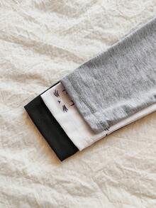 Vintaside Kids Bộ 3 món cho bé gái, gồm áo thun dài tay và quần in hình mèo hoạt hình, thích hợp mặc hàng ngày vào mùa xuân/thu. - Nhiều màu - Xem 5