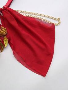 Fantasy Costume Conjunto de lencería sexy de talla grande para el Día de San Valentín, conjunto de 3 piezas con falda con abertura, decoración de flecos y cadena de malla