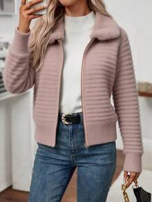 Women Winter Coats - Baby Pink - View 3
