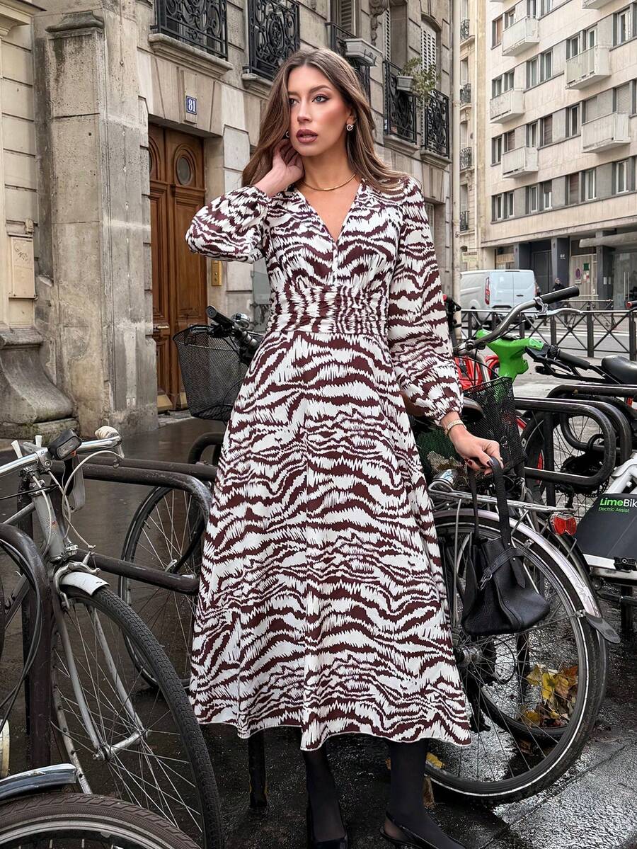 Chiquease Women's Fashion Commuter Zebra Print Dress - Coffee - View 1