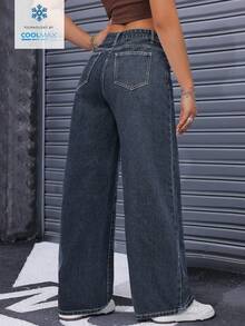 SHEIN ICON Quần jeans ống đứng dáng suông, cạp trung, kiểu retro, thoải mái và đa năng. - Màu xanh lam - Xem 2