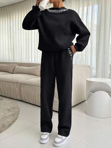 EURMUSE EMBELLISHMENT DETAILED TWO PIECES SET - Black - View 5