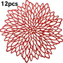 Bộ 12 tấm lót bàn tròn họa tiết hoa đỏ, đường kính 15 inch, chất liệu PVC, đường kính 3.94 inch, có thể giặt, dễ lau chùi, chống trơn trượt, chịu nhiệt, thích hợp trang trí phòng, bàn ăn, nhà cửa, các dịp lễ, tiệc tùng, sinh nhật, đám cưới và tiệc tối, Giáng sinh, Halloween và Lễ Tạ ơn. - Đỏ - Xem 10