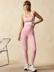 VARSIVA Mono sin mangas con bloqueo de color y espalda descubierta, elástico, para verano - Rosa - Ver 4