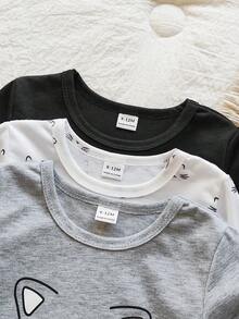 Vintaside Kids Bộ 3 món cho bé gái, gồm áo thun dài tay và quần in hình mèo hoạt hình, thích hợp mặc hàng ngày vào mùa xuân/thu. - Nhiều màu - Xem 7