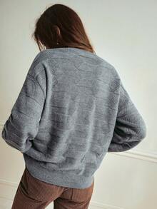 Écloséra Plus Size Solid Color Casual Pullover Sweater, Autumn/Winter - Dark Grey - View 2