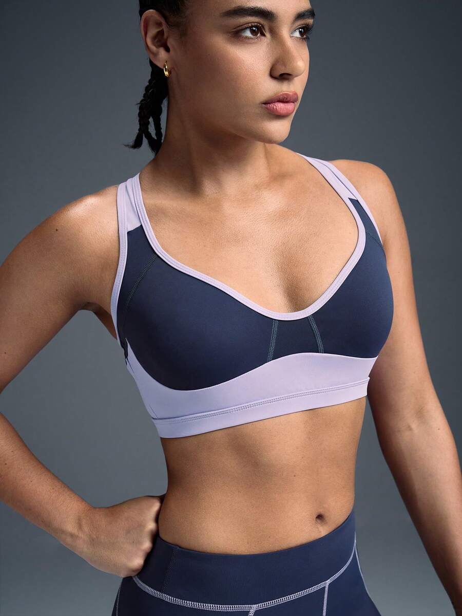 Powerista Áo ngực thể thao phối màu không đường may dành cho nữ - Màu tím - Xem 1