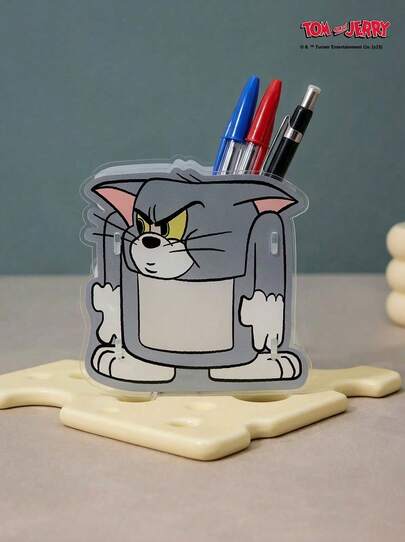 TOM & JERRY X Joivida Tom Cat Shaped Acrylic Storage Box, Tom And Je Rry IP T Rendy Play Storage Decoration, Transparent Creative Desktop Clutter Organizer