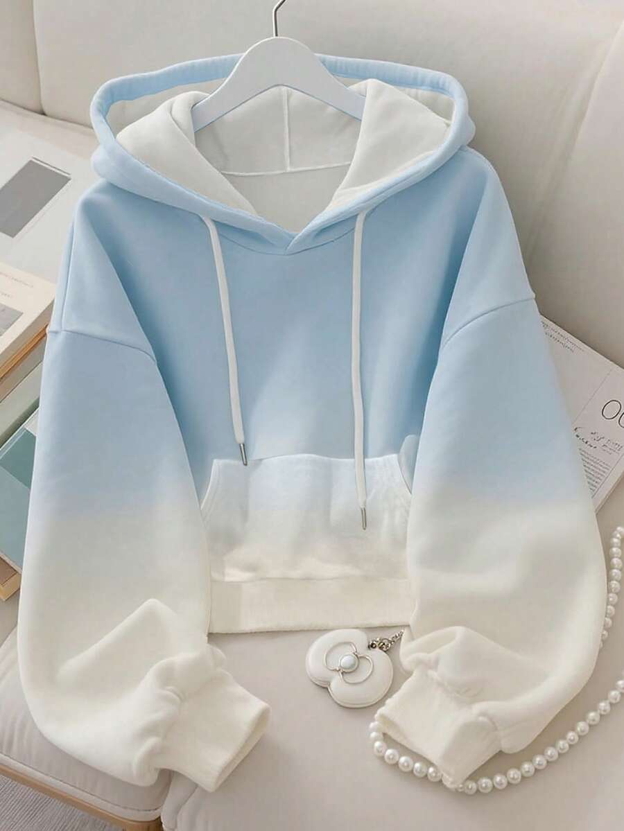 Resyla 蓝色渐变图案数码印花时尚简约女式长袖卫衣，送朋友的礼物，秋冬季