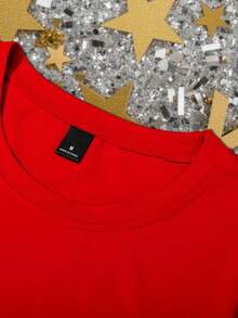 Manfinity Homme Men's Casual 2026 New Year Slogan Print Short Sleeve T-Shirt - Red - View 4