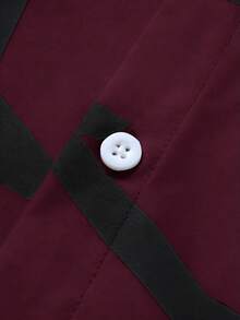 Manfinity Homme Men's Casual Daily Full Print Front Button Short Sleeve Shirt, Summer - Burgundy - View 3