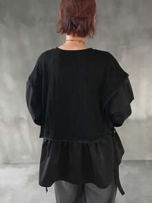 FRIFUL 女士休闲二合一长袖T恤，秋季款 - 黑色 - 查看 3