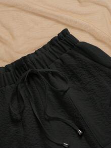 EMERY ROSE 2025 大码女式夏季蕾丝边腰带口袋休闲短裤 - 黑色 - 查看 5