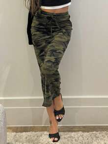 RebeccaVibe Camo Print Knot Front Pencil High Waisted Skirt - Multicolor - View 6