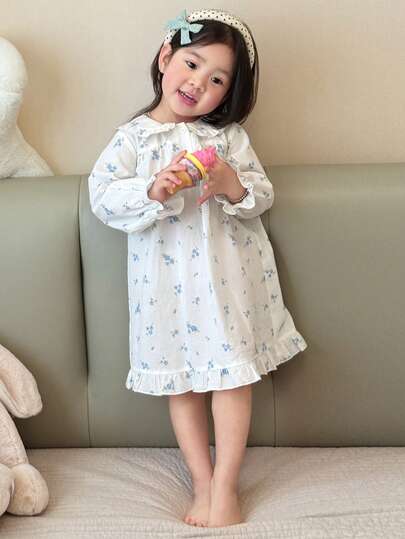 DAZY Infant/Toddler Girls' Floral Print Peter Pan Collar Casual Long Sleeve Comfortable Loungewear