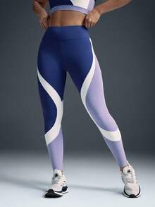 Powerista Leggings deportivos casuales de uso diario con patchwork de colores para mujer - Bold Plum - Ver 1