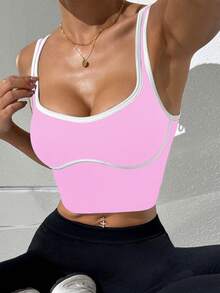 Slayform 女士拼接彩色休闲日常健身瑜伽运动背心 - 西瓜粉 - 查看 4