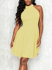 VaVaBold 女士吊带无袖连衣裙，适合新年穿着 - 淡黃色 - 查看 7