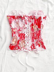 Soleia Top corset bustiê sexy com ombros à mostra, em renda dupla camada, body romântico com bordado floral vazado, ideal para férias, saídas à noite, casamentos e outono. - Multicolorido - Ver 2