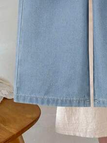 SHEIN 2pcs/Set Baby GirlCasual Countryside Style Peter Pan Collar Denim Outfit, Autumn/Winter - Light Wash - View 8