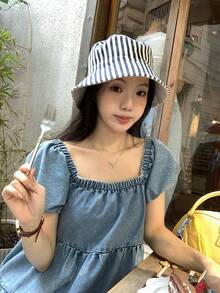 DAZY Women's Square Neck Casual Korean Style Denim Dress, Spring/Summer Vacation - Blue - View 6