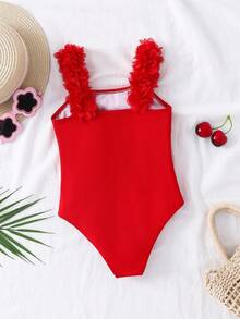 Emery Rose Kids Emery Rose Kids Young Girl 3D Floral One-Piece Swimsuit Girls Pink Bow Swimsuit Girls Striped Swimsuit One Piece Swimsuit Girls Pink One Piece Swimsuit Girls Swimwear - Red - View 5