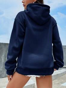 EURMUSE Women Solid Drawstring Pocket Detail Thermal Lined Hoodie