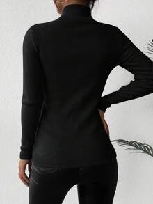 EURMUSE Women's Solid Color Turtleneck Sweater - Black - View 2