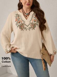 EMERY ROSE Cămașă casual vintage cu imprimeu floral pentru femei, mărime mare, toamnă/iarnă