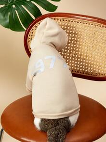 PETSIN 1件宠物猫狗帅气时尚杏色休闲1977反光印花图案舒适保暖狗狗连帽衫 - 杏色 - 查看 3