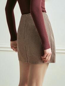 Écloséra Chân váy chữ A thắt eo xoắn bằng vải tweed thanh lịch, thích hợp cho công sở mùa thu/đông. - Màu Khaki - Xem 6