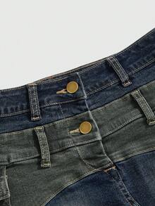 ROMWE Avant Modischer avantgardistischer Denim sexy tief sitzender Minirock mit Doppelgürtel und Cargo-Taschen - Verschiedenfarbig - Übersicht 3