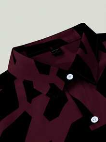 Manfinity Homme Men's Casual Daily Full Print Front Button Short Sleeve Shirt, Summer - Burgundy - View 4