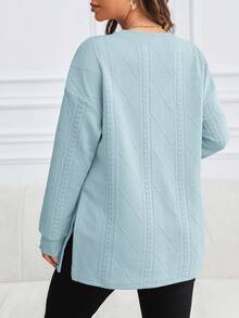 SHEIN Áo nỉ xẻ tà màu trơn đơn giản thời trang mùa thu cho bà bầu - Màu xanh nhạt - Xem 2