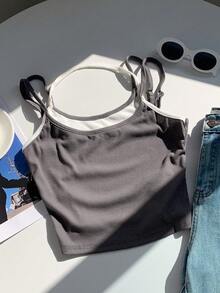 SHEIN EZwear Colorblock Dual-tone Structure Tank Top - Multicolor - View 3