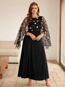 Roveilla Women's New Shiny Lightweight Long Cardigan Dress, Elegant & Romantic, Spring/Summer Dress Modest Black Elegant Dress Curve Black Plus Size Formal Dress Plus Formal Evening Gown Dress Sheer Embroidered Mesh Fabric Patchwork - Pink - View 5