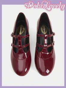 Dola Lovely Women's Pointed Toe Buckle Design Everyday Versatile Fashion High Heels For Christmas - Burgundy - View 5