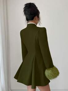 GlowEve Women's Elegant Regular Jacket With Fur Collar And Metal Double-Breasted Design, Autumn/Winter