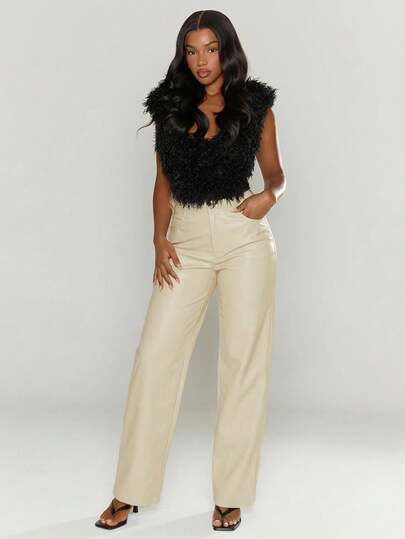 MUSERA Faux Leather Straight Leg Trousers Sexy Going Out Night Out Cute Streetwear Feraux