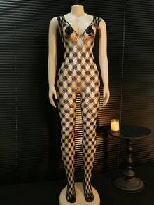 Sexy Lingerie Women Hollow Bodystocking Mesh Underwear Crotchless Fishnet Full Erotic Clothes Tights Bodysuit Off Shoulders Stockingsfor Club, Night Out, Dates, Shows, Wedding Night – Cheeky Stockings & Tights,Includes A Pair Of Leather Heart-Shaped Nipple Covers See Through Dress Long Lingerie Dress Fishnet Body Suit Fishnet Dress - Black - View 6