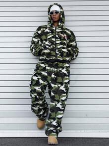 PAVTROS Men's Hooded Sweatshirt Set, Camouflage Element Embroidered Pattern, Fashionable For Daily Wear - Multicolor - View 3