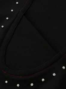 ROMWE MEN Áo nỉ nam phối màu tương phản, trang trí đinh tán, kiểu dáng đường phố cổ điển. - màu đen - Xem 3