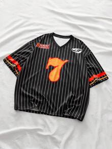 AXEPEAK 男士休闲条纹数字印花短袖T恤，夏季 - 彩色 - 查看 7