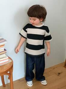 DAZY Toddler Boys' Striped Crew Neck Casual Short Sleeve Top