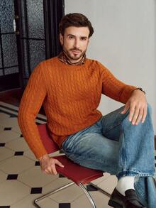 Manfinity Homme Men's Casual Cable Knit Pullover Sweater, Autumn/Winter - Brown - View 5