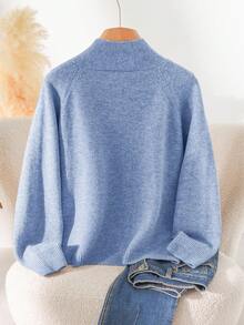 CosyJoli Plus Size Women's Elegant French Bowknot Casual Romantic Knit Blouse In Fall/Winter - Baby Blue - View 2