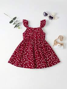 女婴休闲荷叶边爱心图案连衣裙 - 彩色 - 查看 2