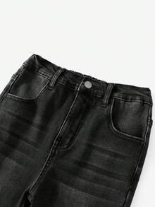 SHEIN Tween Boy Casual Washed Thermal Lined Slim Fit Jeans - Black - View 4