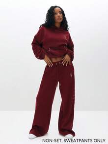 BABYPHAT 宽松运动裤，带铆钉细节，抽绳阔腿裤，宽松家居服，休闲街头服饰 - 鏽棕色 - 查看 1